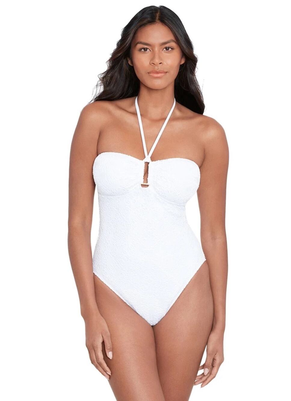 Ralph Lauren White Crochet Ring Bandeau Halter One Piece Swimsuit Size 6